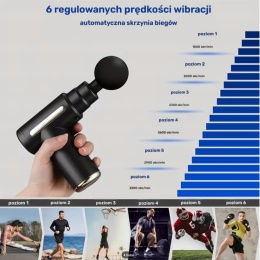Pistolet do masażu mięśni Massage Gun 4 końcówki 6 trybów